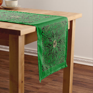 Kelly Green Triskele Mandala Short Table Runner