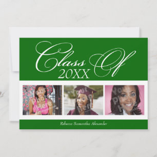 Kelly Green/White 3 Photo Graduation Announcement