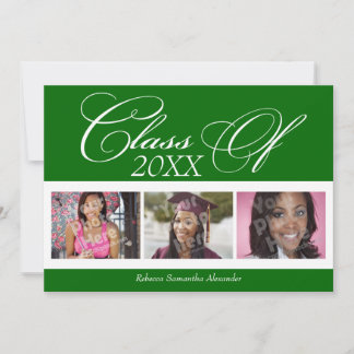 Kelly Green/White 3 Photo Graduation Announcement