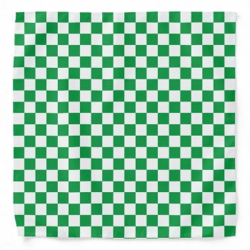 Kelly Green White Checkerboard Pattern Bandana by BestPatterns4u at Zazzle