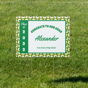 Kelly Green White Gold Square Dot Border Grad Sign