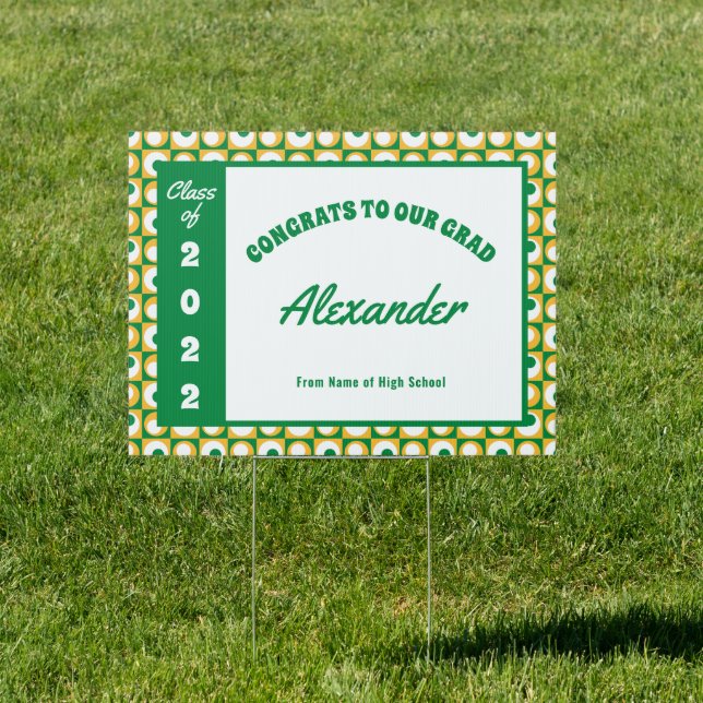 Kelly Green White Gold Square Dot Border Grad Sign (Insitu)