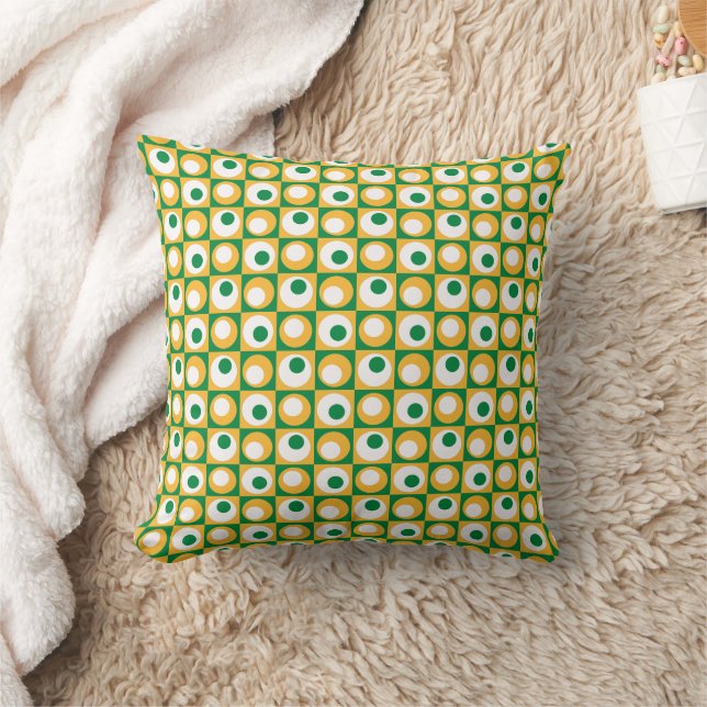 Kelly Green White Gold SquareDot Geometric Pattern Throw Pillow (Blanket)