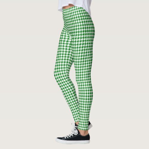 Kelly Green White Houndstooth Leggings