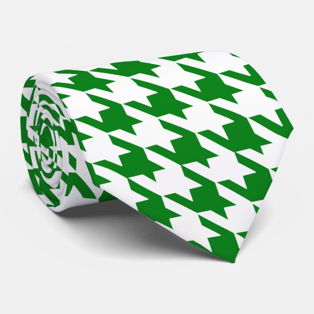 Kelly Green & White Large Houndstooth Check Neck Tie (Rolled)