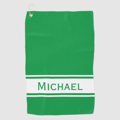 Kelly Green White Stripe Modern Name Monogram Golf Towel