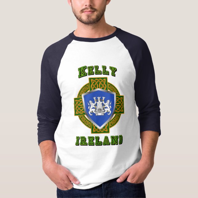 Kelly/O'Kelly Irish Shield w/Celtic Cross   T-Shirt (Front)
