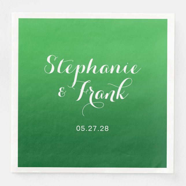 Kelly to Forest Green Gradient Wedding Paper Dinner Napkins (Front)