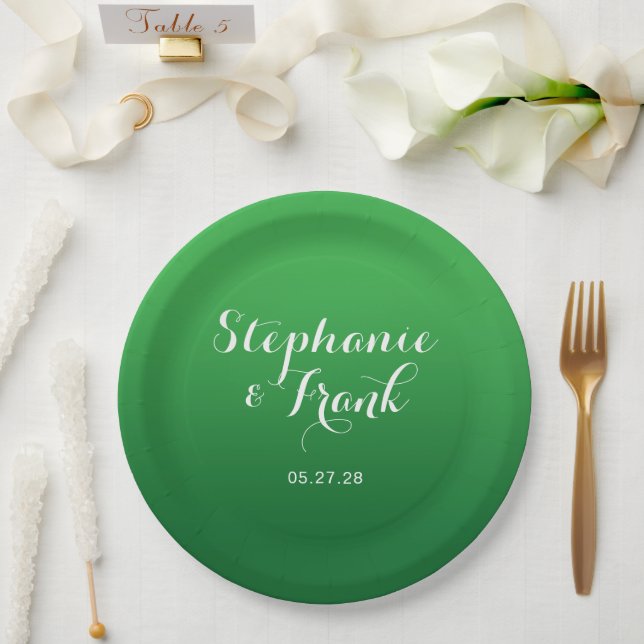 Kelly to Forest Green Gradient Wedding Paper Plates (Wedding)