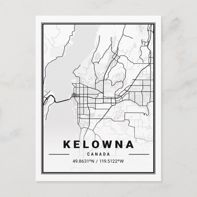 Kelowna British Columbia Canada Travel City Map Postcard (Front)