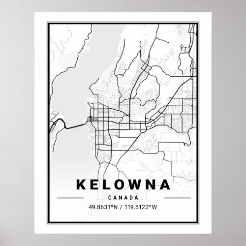 Kelowna British Columbia Canada Travel City Map Poster