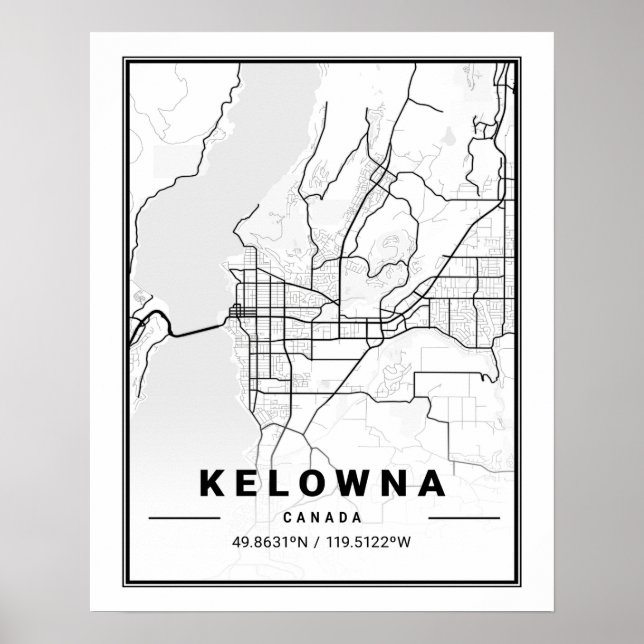 Kelowna British Columbia Canada Travel City Map Poster (Front)