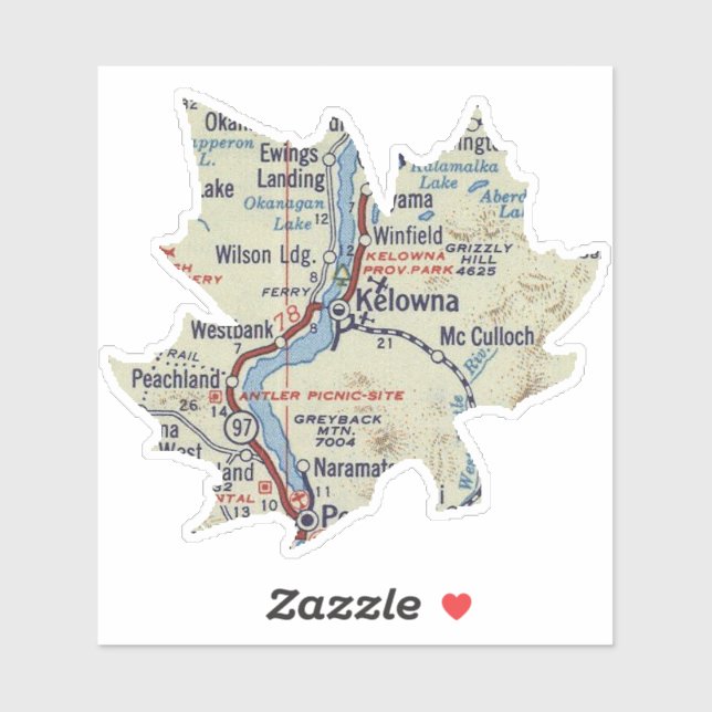 Kelowna Vintage Map Sticker (Sheet)