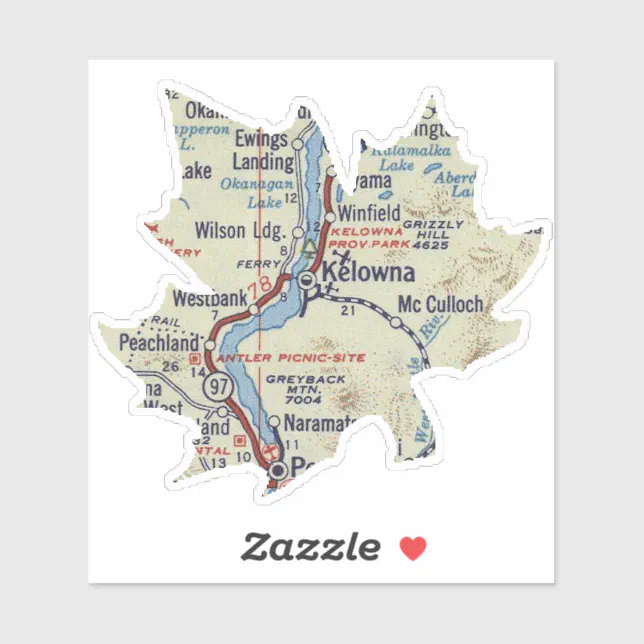 Kelowna Vintage Map Sticker Zazzle