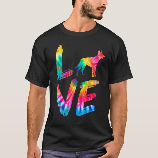 Kelpie Tie Dye Love Dog Mom Dad T-Shirt (Front)