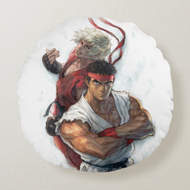 Ken and Ryu 2 Round Pillow (Front)