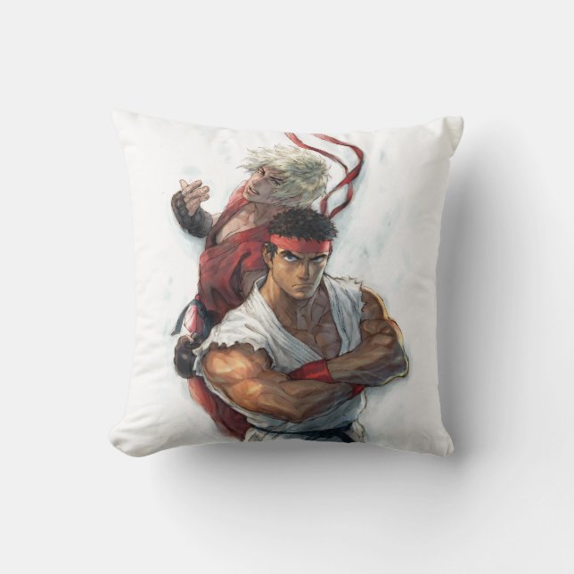 Ken and Ryu 2 Throw Pillow (Front)