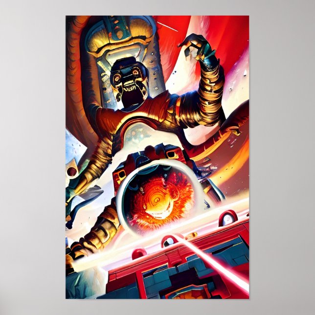 Ken Gage Fire the Laser Cannons Retro Art Poster (Front)