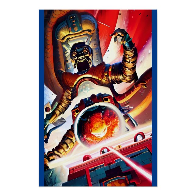 Ken Gage Fire the Laser Cannons Retro Art Poster (Front)