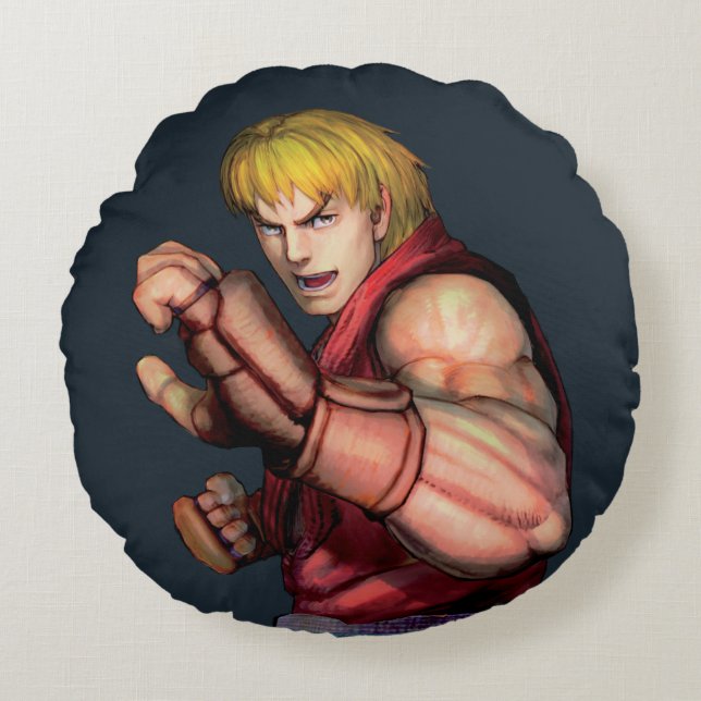 Ken Ready to Fight Round Pillow (Front)