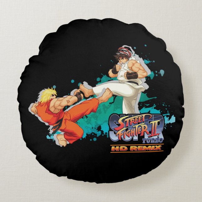 Ken Vs. Ryu 2 Round Pillow (Front)