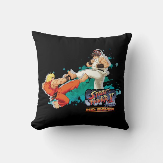 Ken Vs. Ryu 2 Throw Pillow (Front)