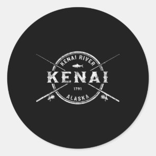 Kenai Ak Vintage Crossed Fishing Rods Classic Round Sticker