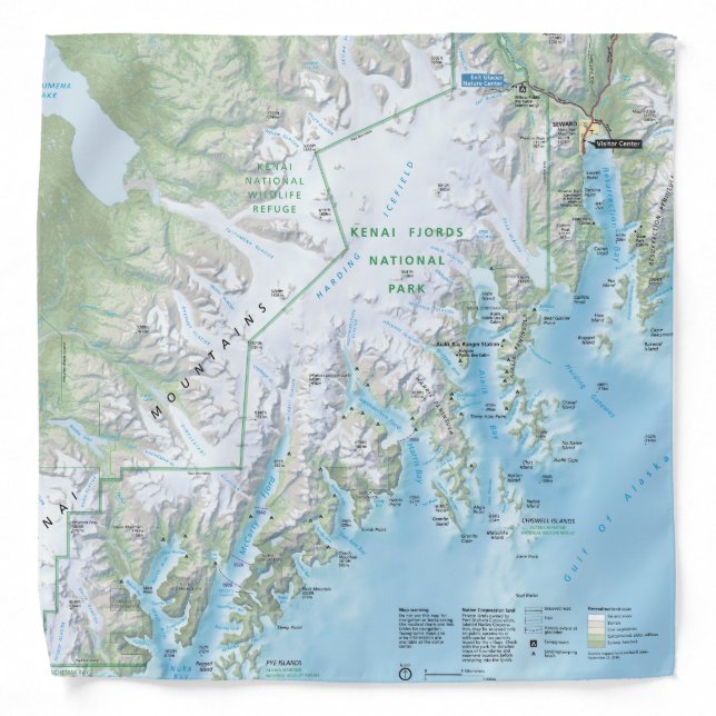 Kenai Fjords map bandana (Front)
