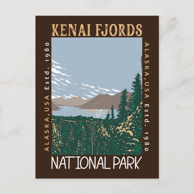 Kenai Fjords National Park Alaska Retro Distressed Postcard (Front)