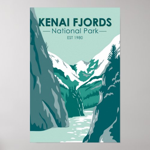 Kenai Fjords National Park Alaska Vintage  Poster