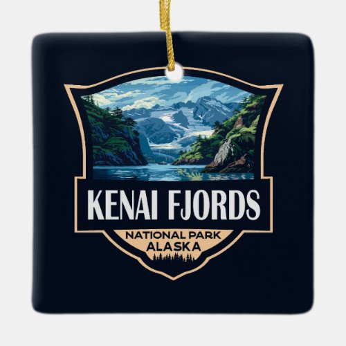 Kenai Fjords National Park Illustration Retro Art Ceramic Ornament