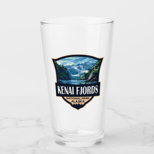 Kenai Fjords National Park Illustration Retro Art Glass