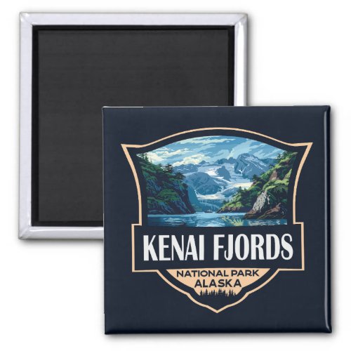 Kenai Fjords National Park Illustration Retro Art Magnet