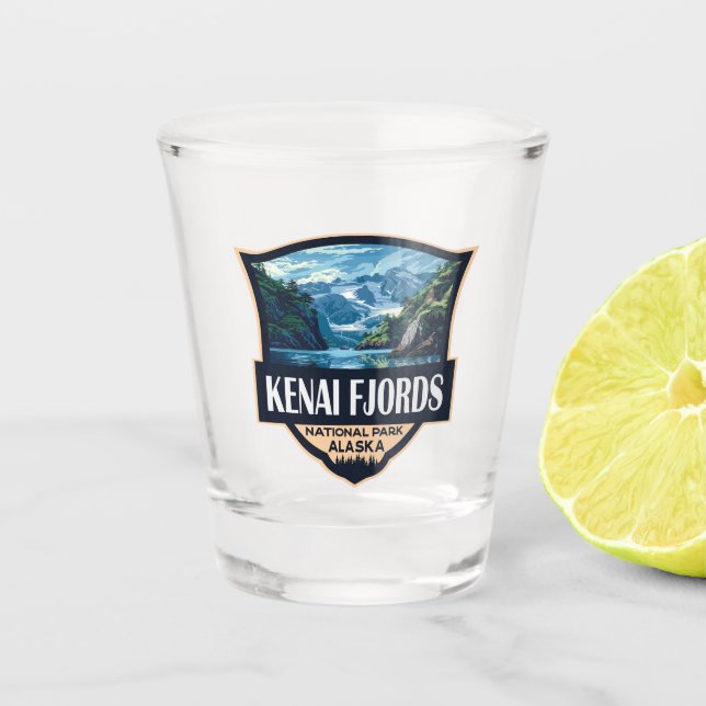 Kenai Fjords National Park Illustration Retro Art Shot Glass (Front)