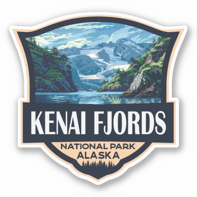 Kenai Fjords National Park Illustration Retro Art Sticker (Front)