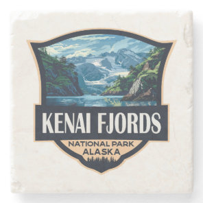 Kenai Fjords National Park Illustration Retro Art Stone Coaster