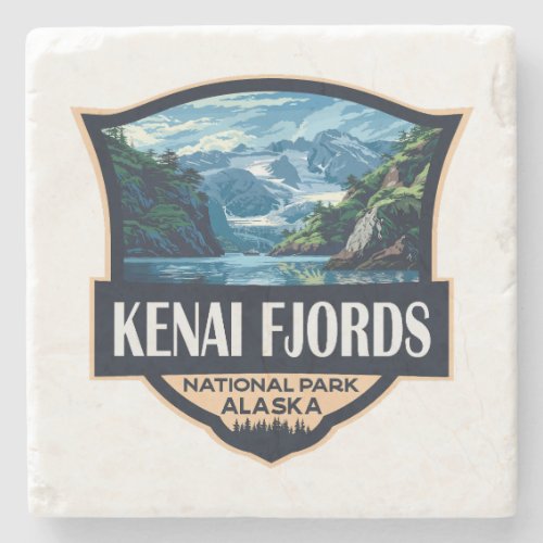 Kenai Fjords National Park Illustration Retro Art Stone Coaster