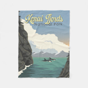 Kenai Fjords National Park Illustration Travel Art Fleece Blanket