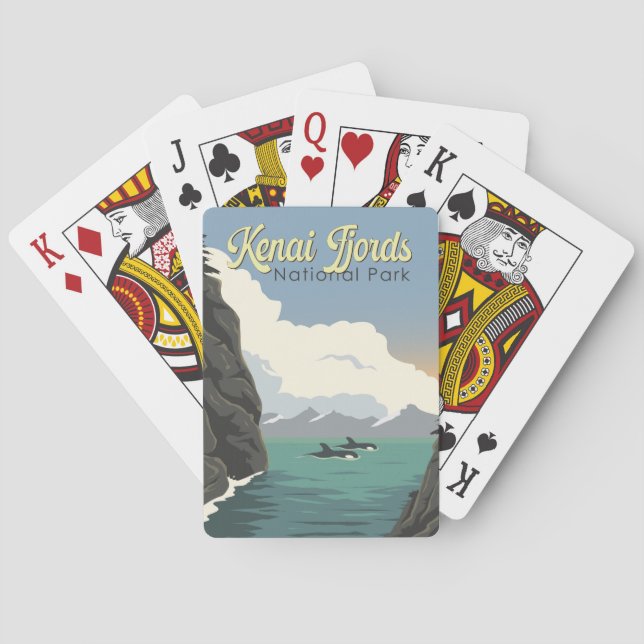 Kenai Fjords National Park Illustration Travel Art Poker Cards (Back)