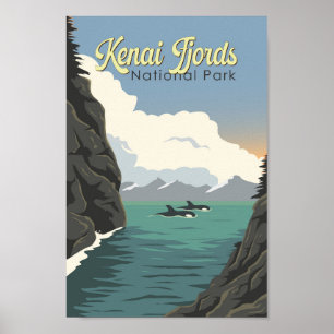 Kenai Fjords National Park Illustration Travel Art Poster