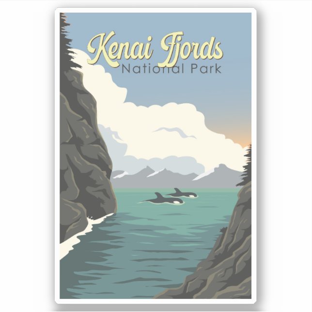 Kenai Fjords National Park Illustration Travel Art Sticker (Front)