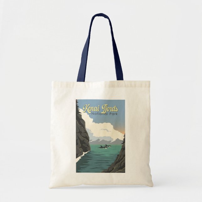 Kenai Fjords National Park Illustration Travel Art Tote Bag (Front)