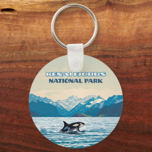 Kenai Fjords National Park Orca Alaska Vintage Keychain