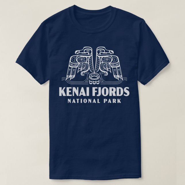 Kenai Fjords National Park Retro Bird Wordmark Whi T-Shirt (Design Front)
