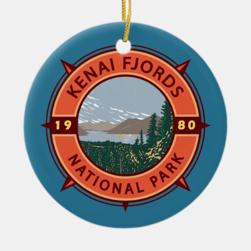 Kenai Fjords National Park Retro Compass Emblem Ceramic Ornament