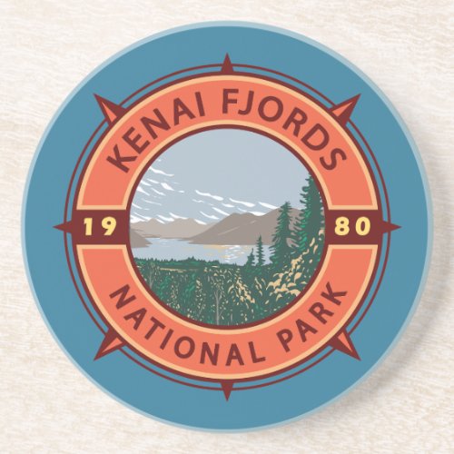 Kenai Fjords National Park Retro Compass Emblem Coaster