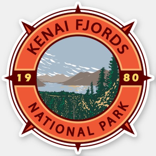 Kenai Fjords National Park Retro Compass Emblem Sticker