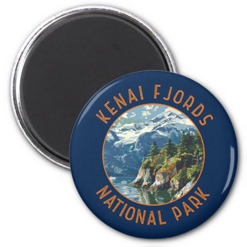 Kenai Fjords National Park Retro Distressed Circle Magnet