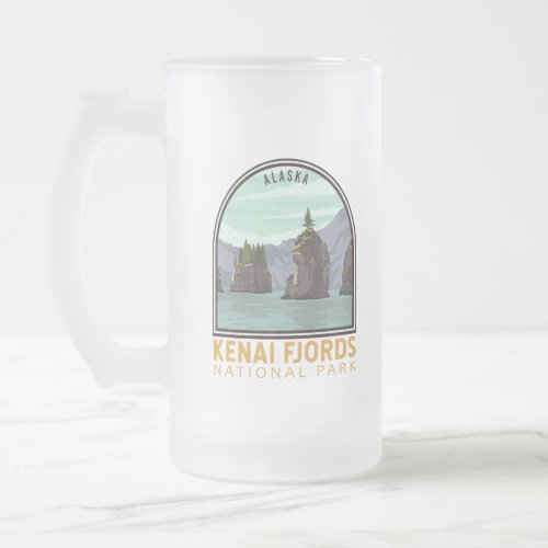 Kenai Fjords National Park Vintage Emblem Frosted Glass Beer Mug