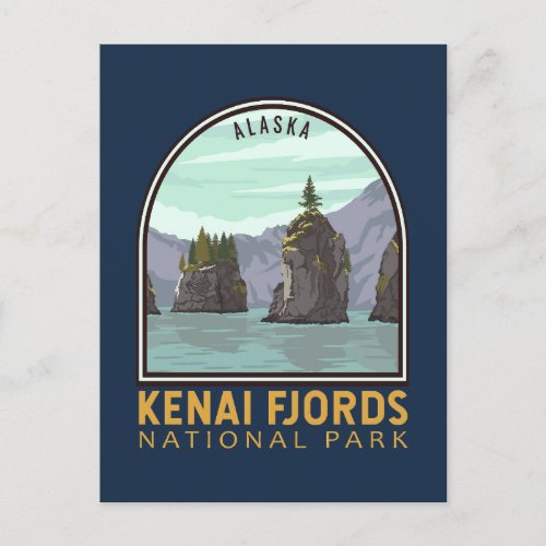 Kenai Fjords National Park Vintage Emblem Postcard